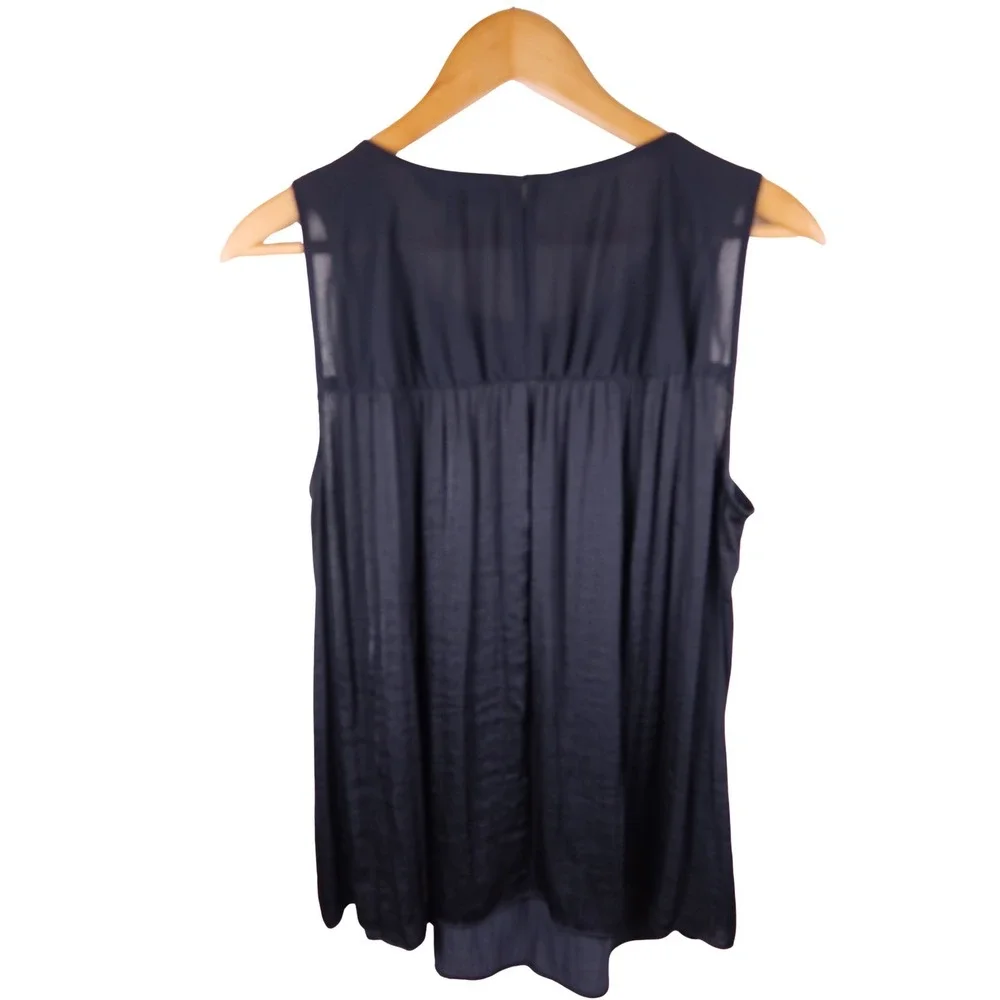 Simply Vera Vera Wang Black Satin Pleated Sleeveless Blouse Size Large L